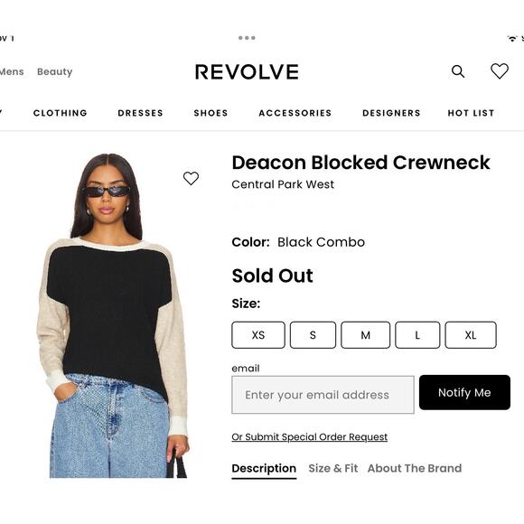 NWT Revolve/Central Park West Deacon Black Tan Gray Color Blocked Crewneck Small - Picture 5 of 10